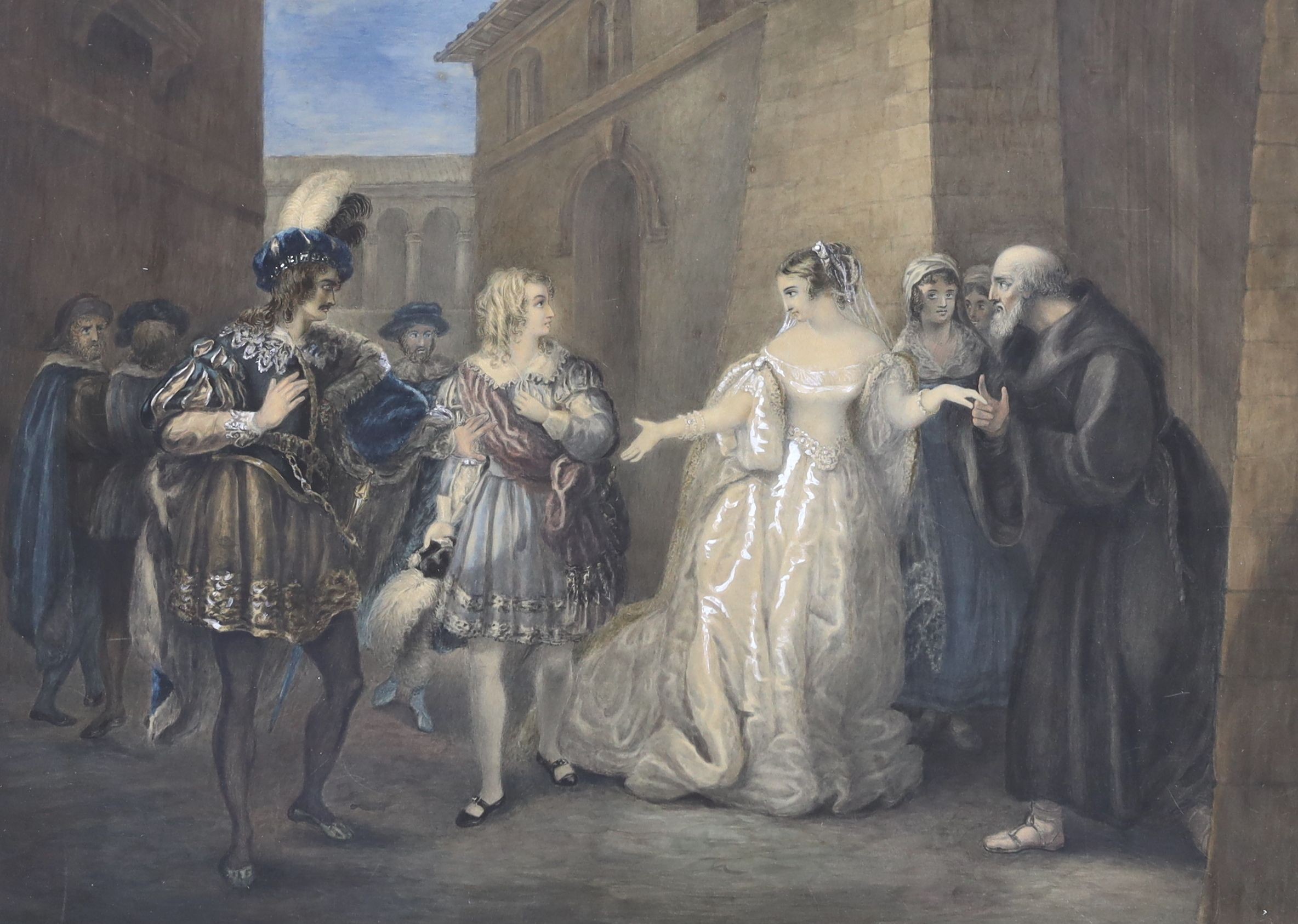 Circle of William Hamilton, R.A., (1751-1801), watercolour, 'Revelation of Olivia's Betrothal', from William Shakespeare's Twelfth Night, Act V, Scene I', 43 x 59cm